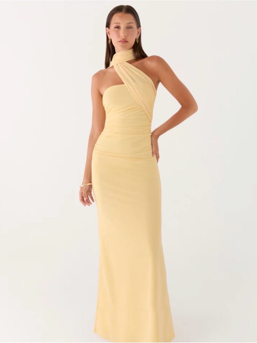 Peppermayo Pale Yellow One-Shoulder Maxi Dress
